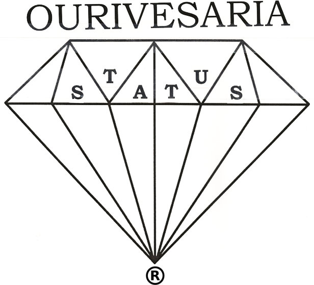 Status logo, a diamond with the words ourivesaria and status